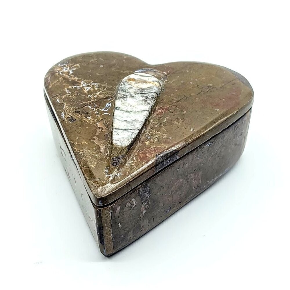 Hand-Carved Stone Heart-Shaped Covered Trinket Box